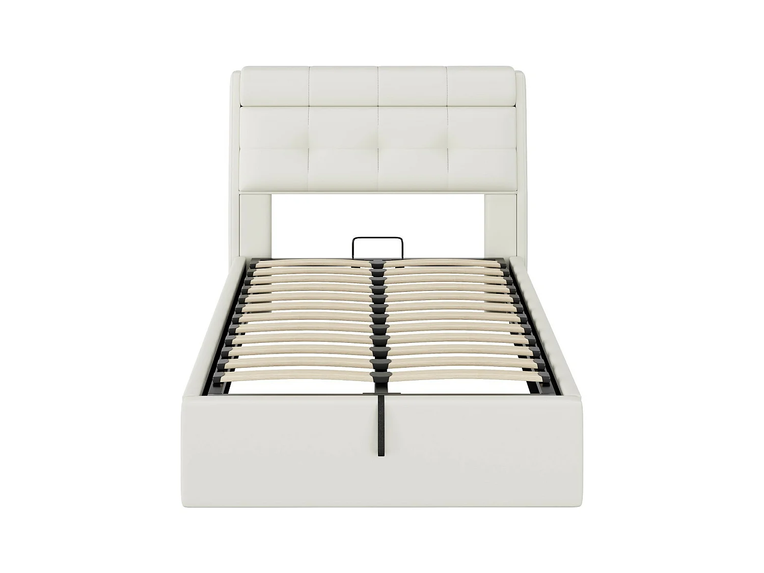 Lit coffre 90x200 cm - lit capitonné avec sommier à lattes et tête de lit coffre - PU - blanc - sans matelas