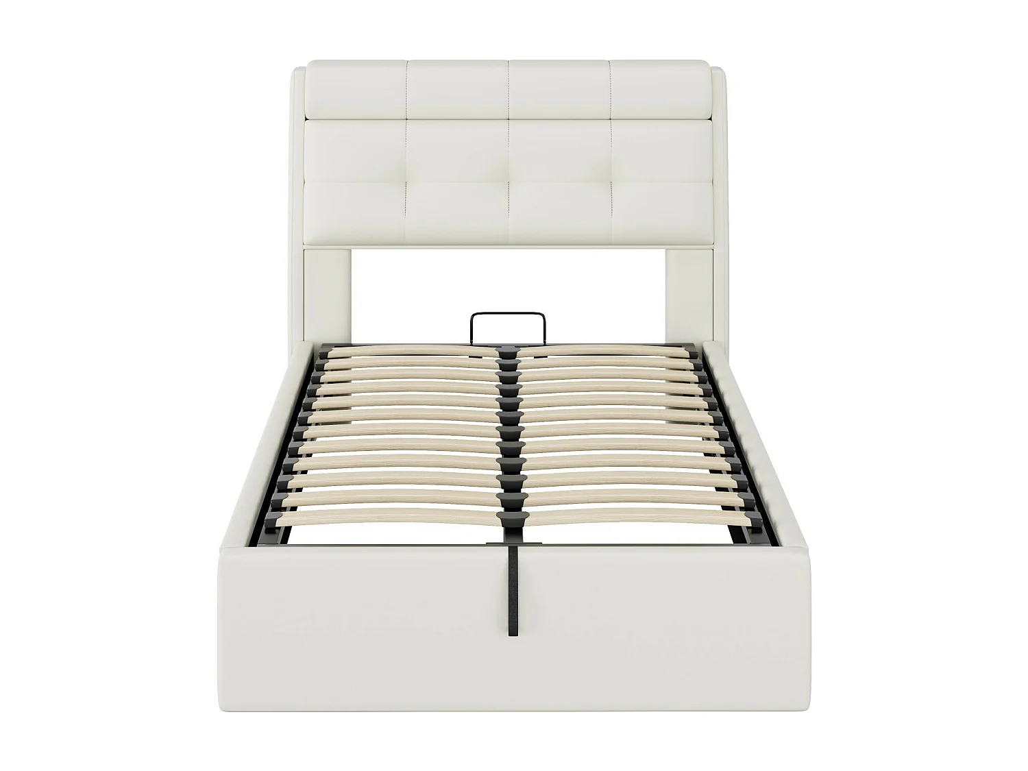 Lit coffre 90x200 cm - lit capitonné avec sommier à lattes et tête de lit coffre - PU - blanc - sans matelas