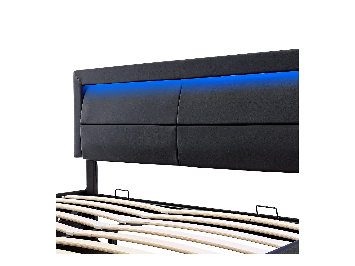 Letto contenitore 140x190 cm - letto imbottito con porta USB, illuminazione a LED e contenitore - PU - nero - senza materasso