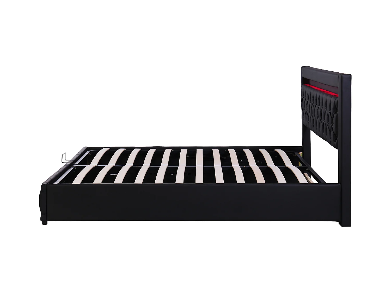 Letto contenitore 180x200 cm - letto imbottito con rete a doghe, contenitore e illuminazione LED - PU - nero