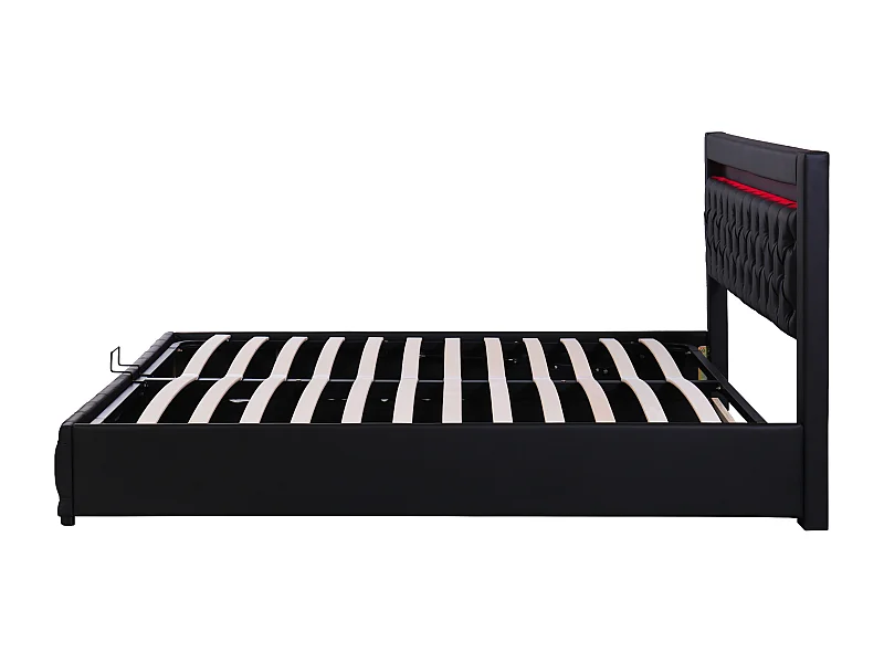 Stauraumbett 180x200 cm - Polsterbett mit Lattenrost, Stauraum und LED-Beleuchtung - PU - schwarz
