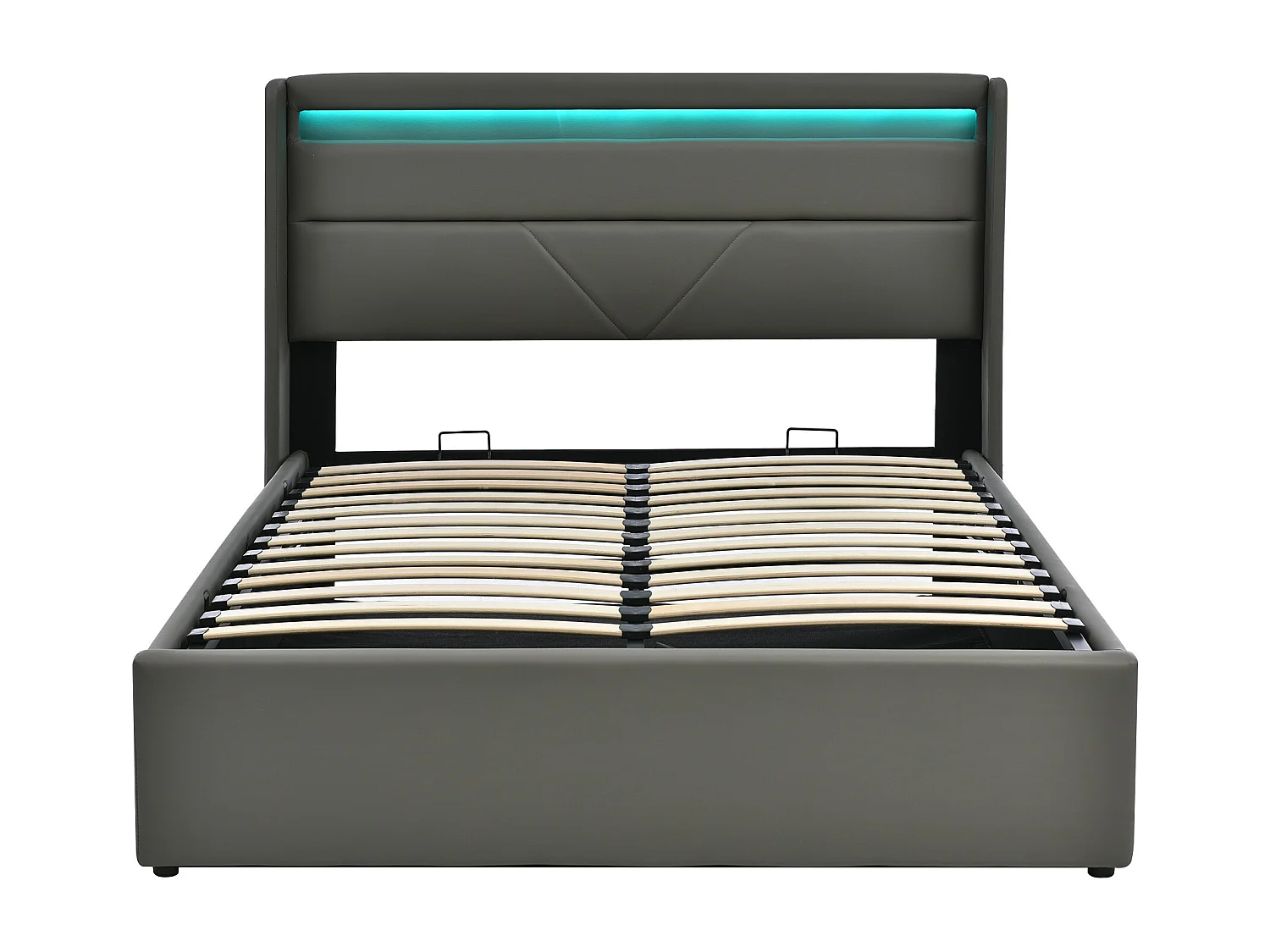 Lit coffre 140x200 cm - lit double capitonné avec bandeau lumineux LED et télécommande - PU - gris
