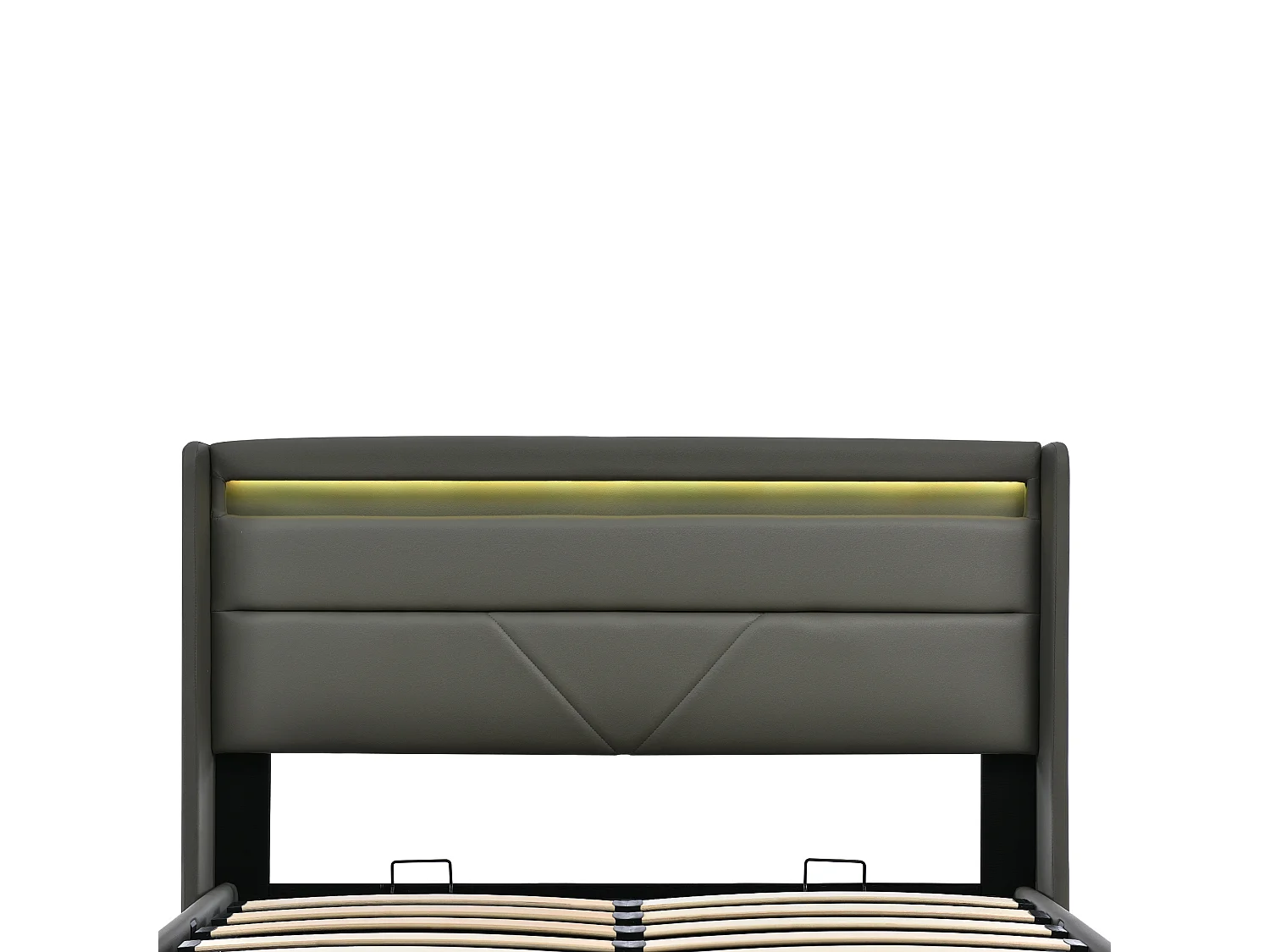 Lit coffre 140x200 cm - lit double capitonné avec bandeau lumineux LED et télécommande - PU - gris