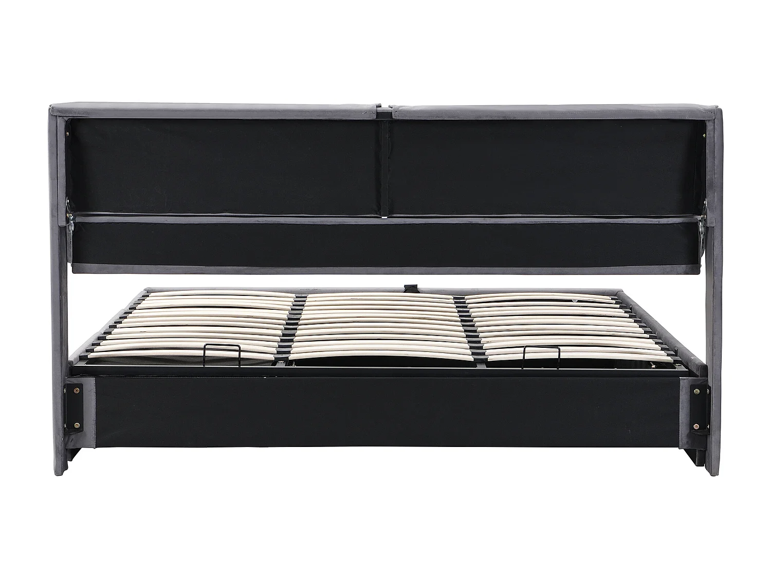 Letto contenitore 160x200 cm - letto imbottito con luce LED e porta di ricarica USB-C - testiera ondulata - velluto - nero