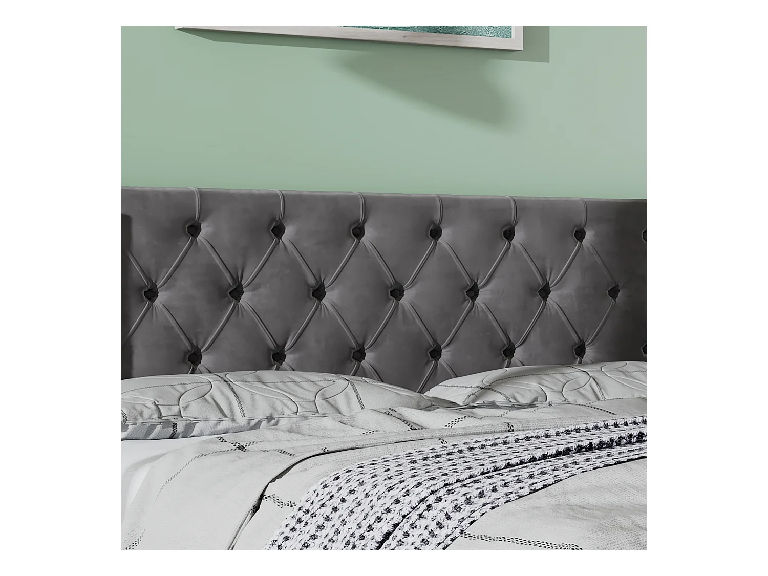 Lit coffre 140x190 cm - lit double en forme d'oreille double rangée de rivets - lit double - velours - gris