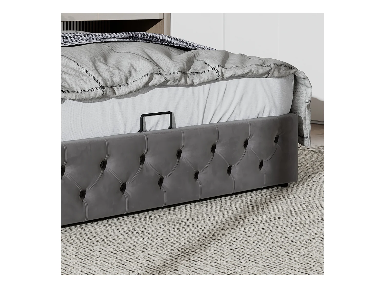 Lit coffre 140x190 cm - lit double en forme d'oreille double rangée de rivets - lit double - velours - gris