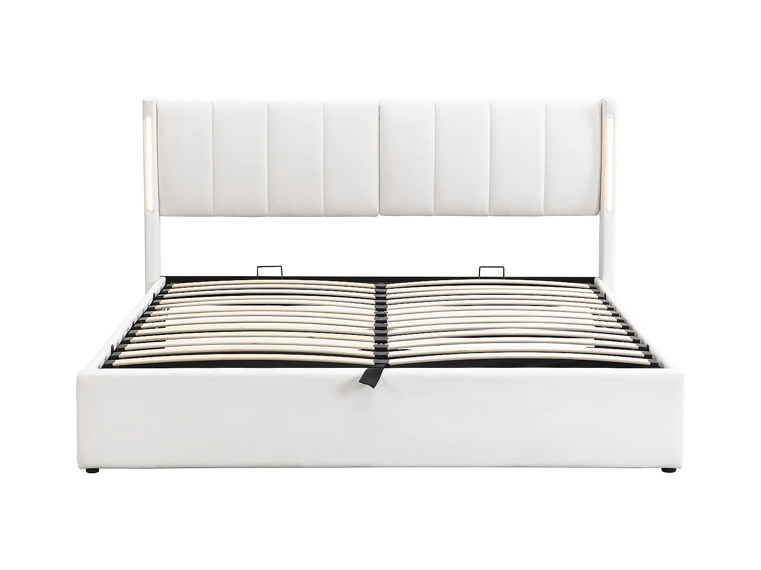 Letto contenitore 140x200 cm - letto imbottito con illuminazione LED e porta USB ricaricabile - testiera regolabile - PU - bianco