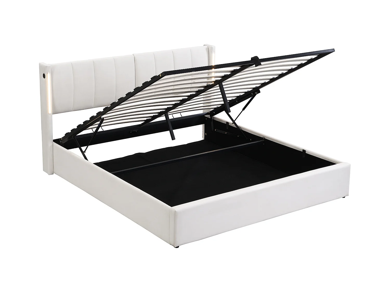 Letto contenitore 140x200 cm - letto imbottito con illuminazione LED e porta USB ricaricabile - testiera regolabile - PU - bianco