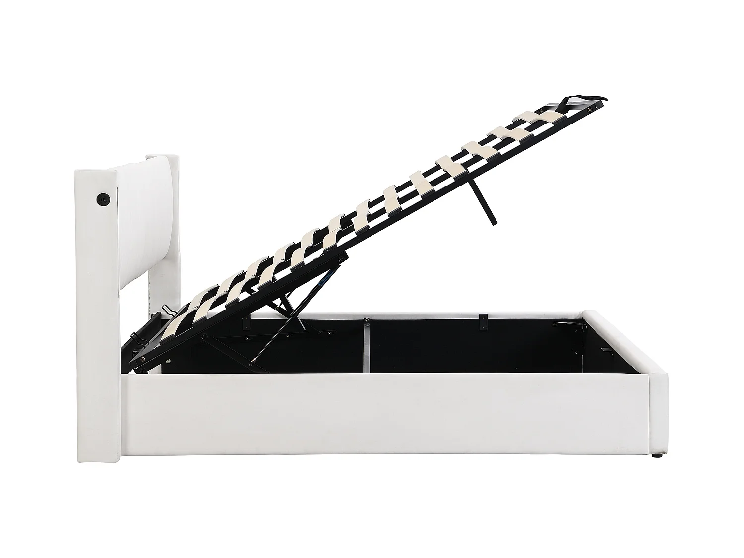 Letto contenitore 140x200 cm - letto imbottito con illuminazione LED e porta USB ricaricabile - testiera regolabile - PU - bianco