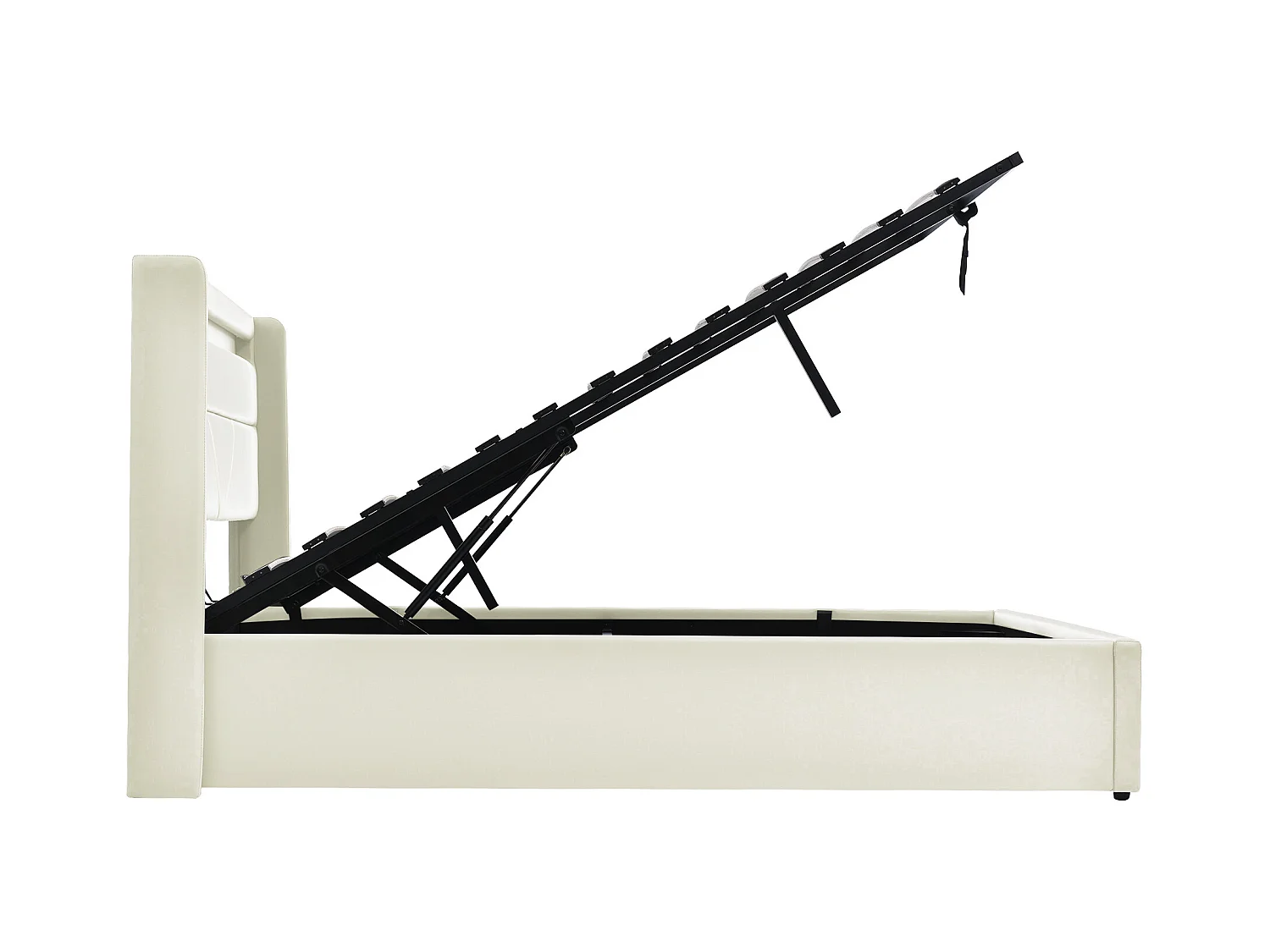 Cama contenedor 160x200 cm - cama doble acolchada con tira de luz LED y mando a distancia - PU - gris