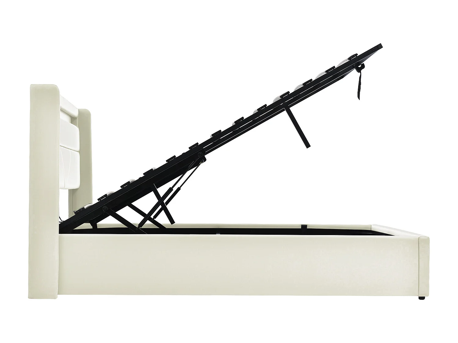 Lit coffre 160x200 cm - lit double capitonné avec bandeau lumineux LED et télécommande - PU - gris