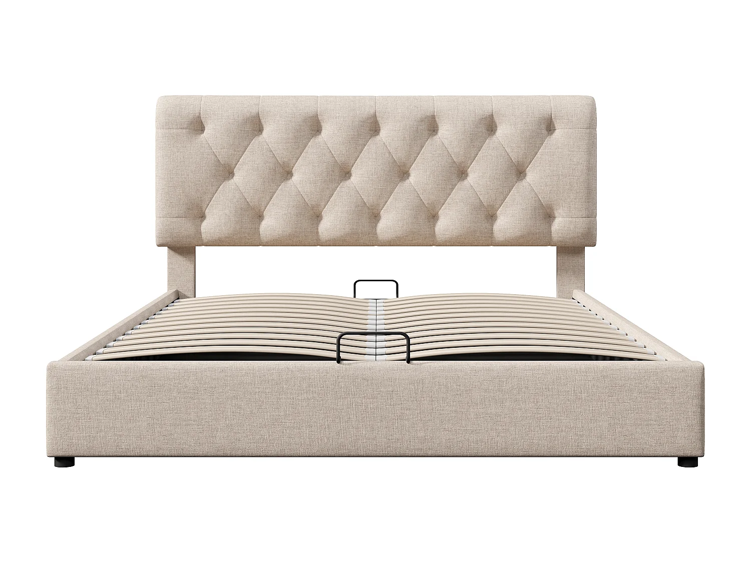 Lit coffre 140x200 cm - lit double avec tête de lit réglable - structure métal - lin - coloris naturel - sans matelas