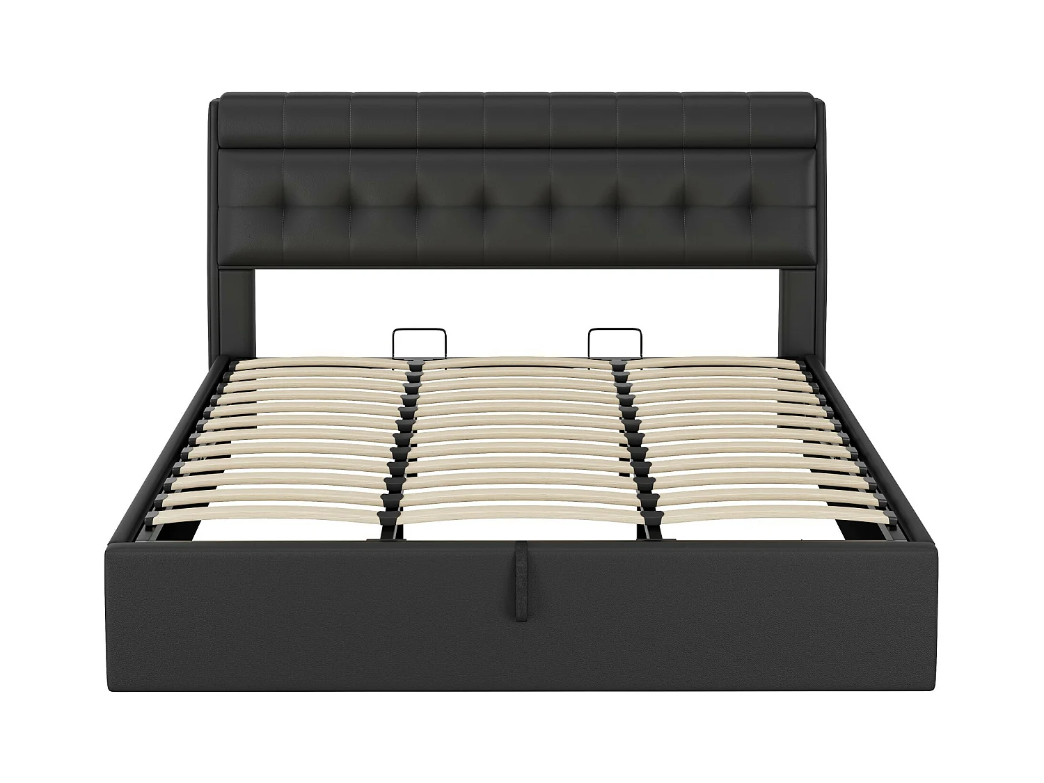 Lit coffre 180x200 cm - lit capitonné avec sommier à lattes et tête de lit coffre - PU - noir - sans matelas