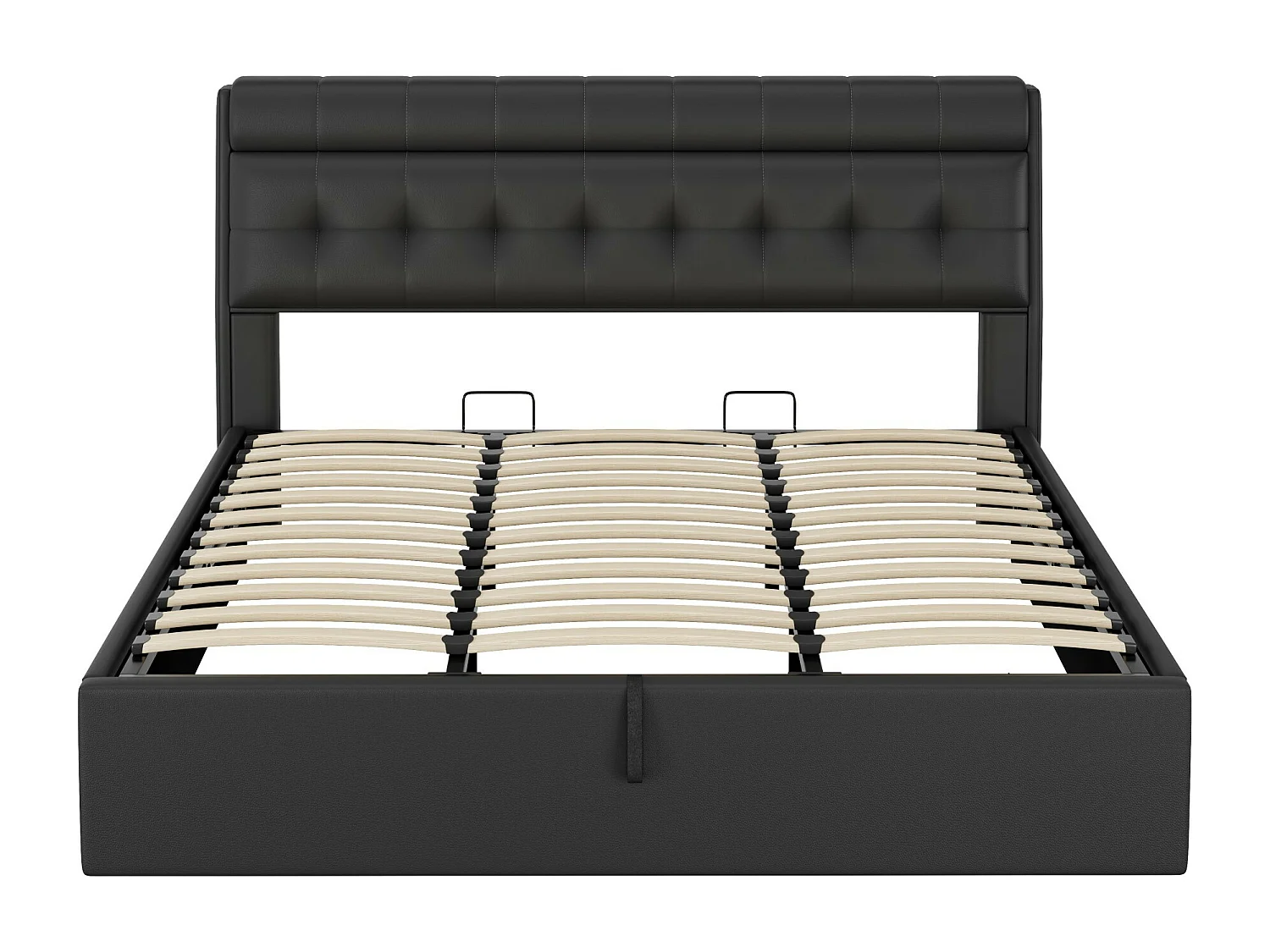 Lit coffre 180x200 cm - lit capitonné avec sommier à lattes et tête de lit coffre - PU - noir - sans matelas