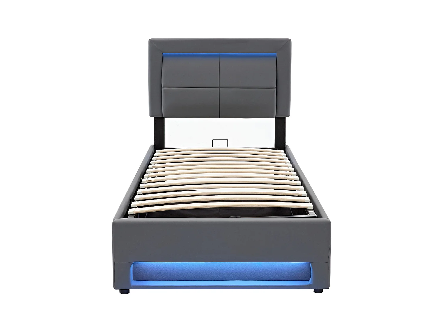 Lit coffre 90x200 cm - Lit adulte avec port USB, éclairage LED et rangements - PU - gris - sans matelas