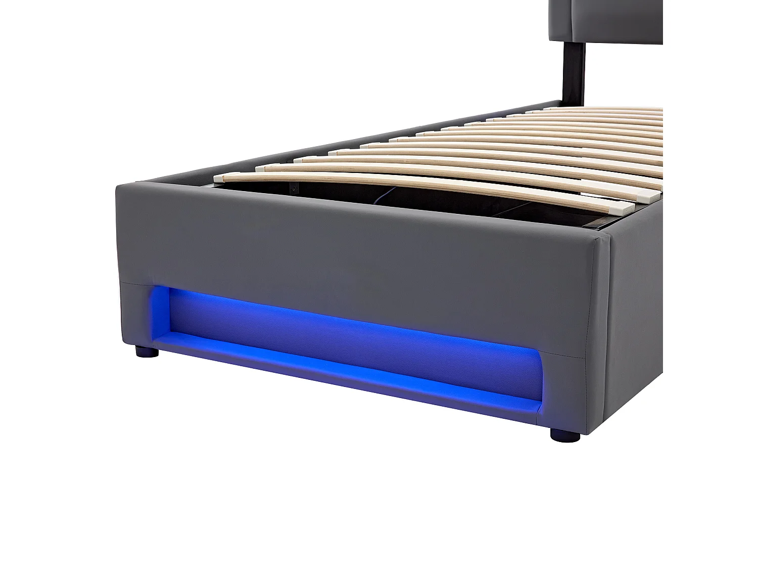 Lit coffre 90x200 cm - Lit adulte avec port USB, éclairage LED et rangements - PU - gris - sans matelas