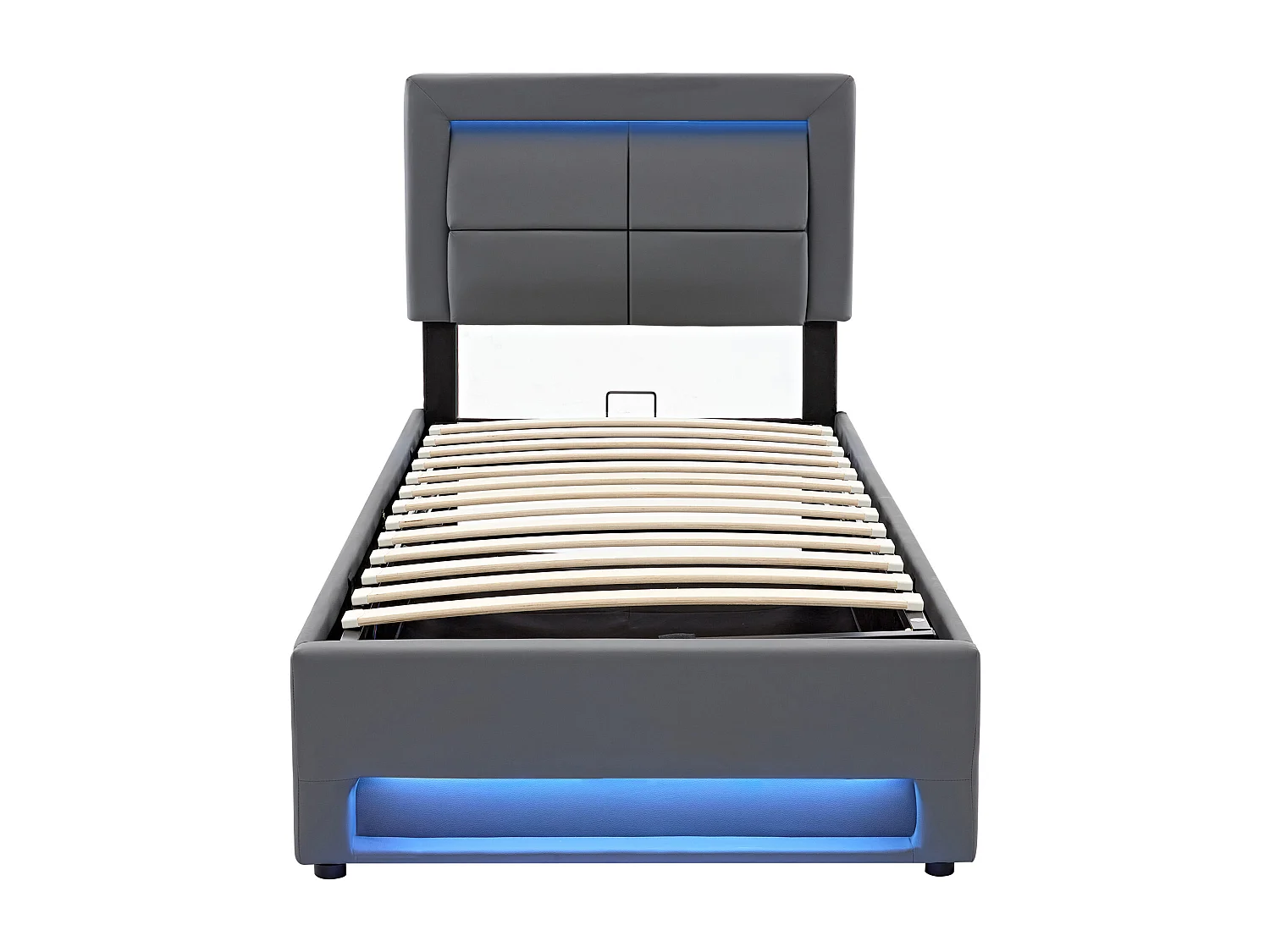 Opbergbed 90x200 cm - volwassen bed met USB-aansluiting, LED-verlichting en opbergruimte - PU - grijs - zonder matras