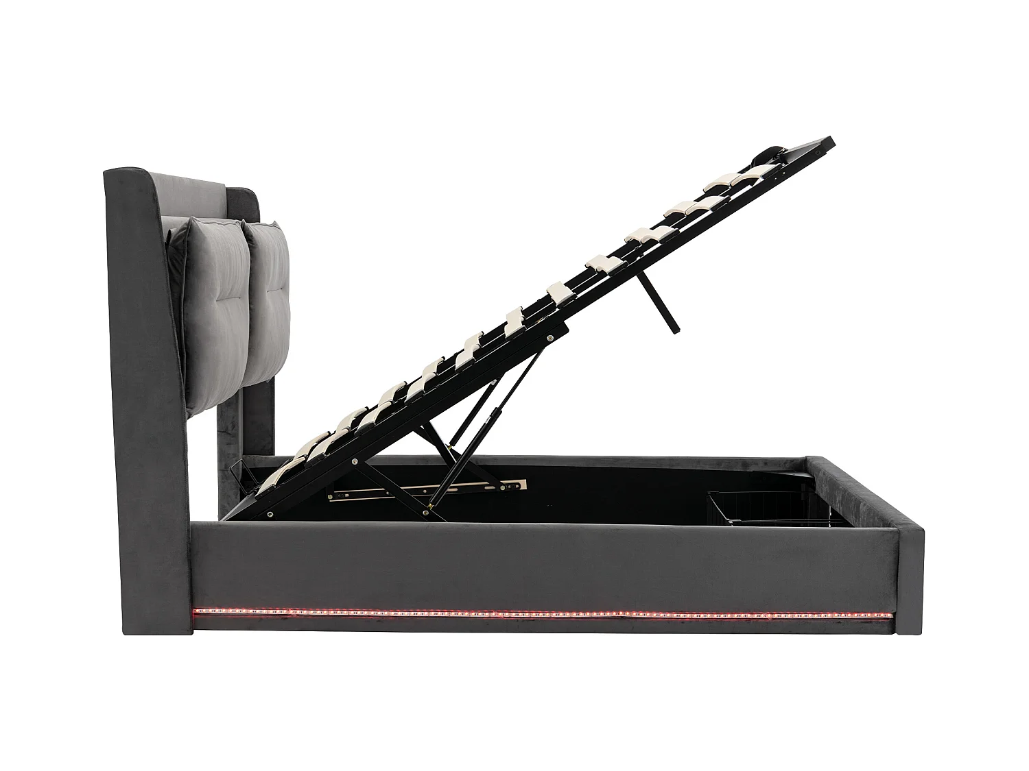 Lit coffre 160x200 cm - lit adulte avec tiroir de rangement 2 en 1 et bande lumineuse LED - velours - gris foncé - sans matelas