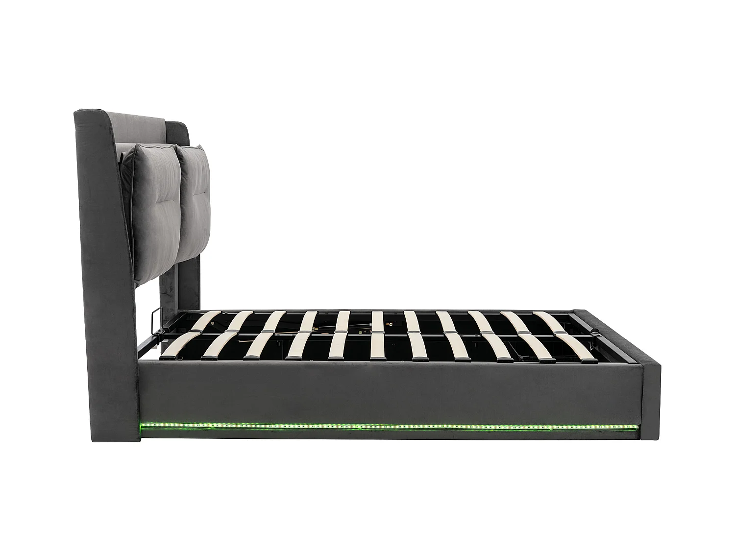 Lit coffre 160x200 cm - lit adulte avec tiroir de rangement 2 en 1 et bande lumineuse LED - velours - gris foncé - sans matelas