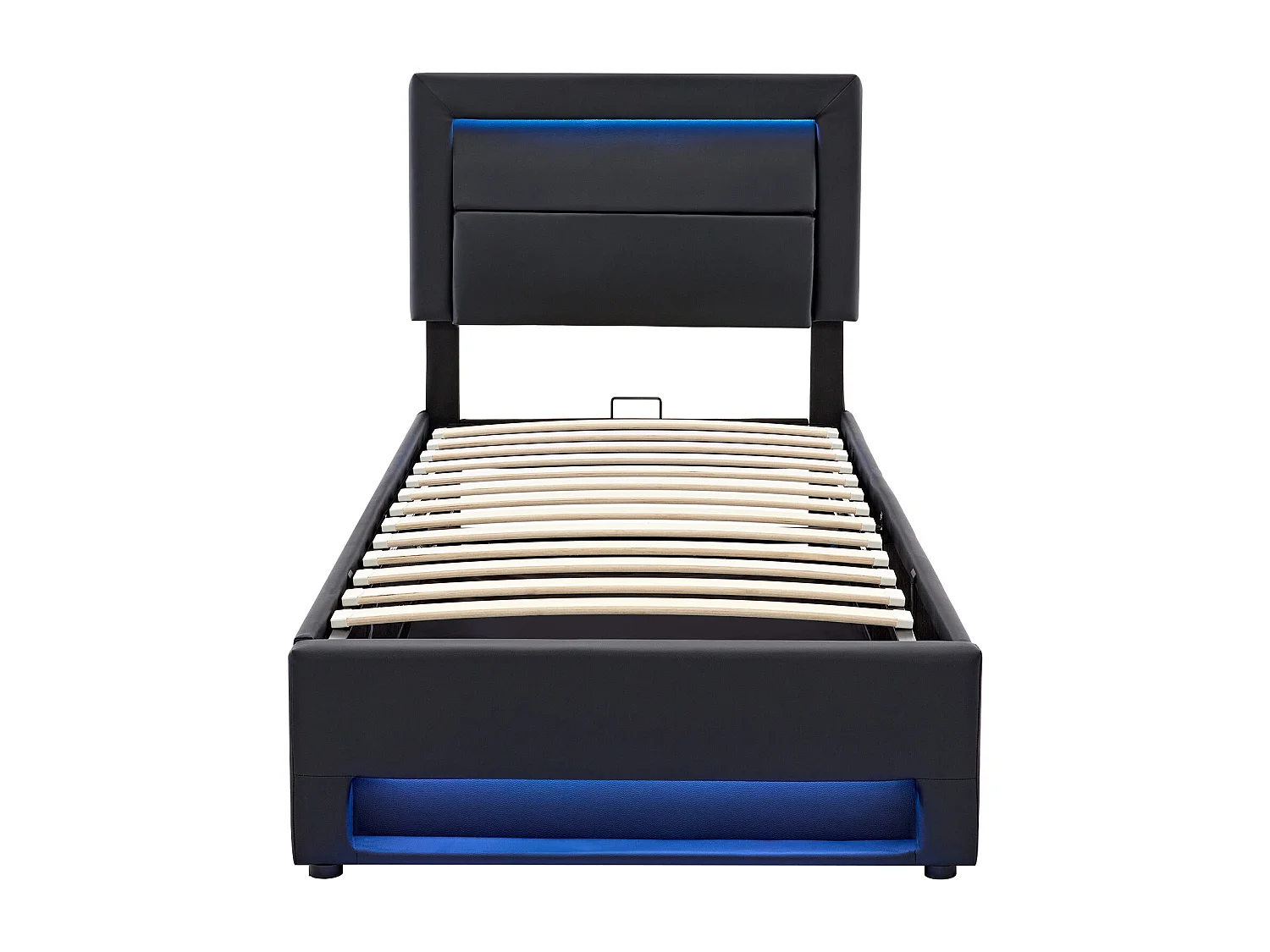 Lit coffre 90x190 cm - Lit enfant avec port USB, éclairage LED et rangements - PU - noir - sans matelas