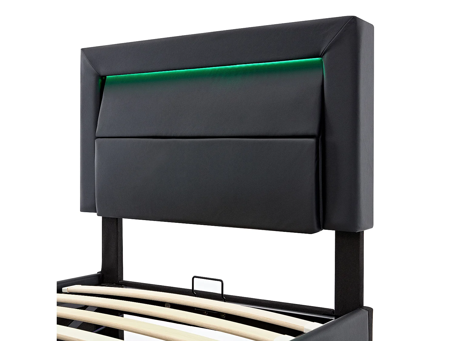 Lit coffre 90x190 cm - Lit enfant avec port USB, éclairage LED et rangements - PU - noir - sans matelas