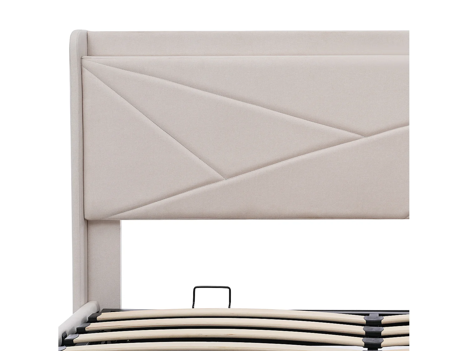 Opbergbed 140x200 cm - tweepersoonsbed met gestoffeerd hoofdbord met USB Type C-oplader - linnen - beige - zonder matras