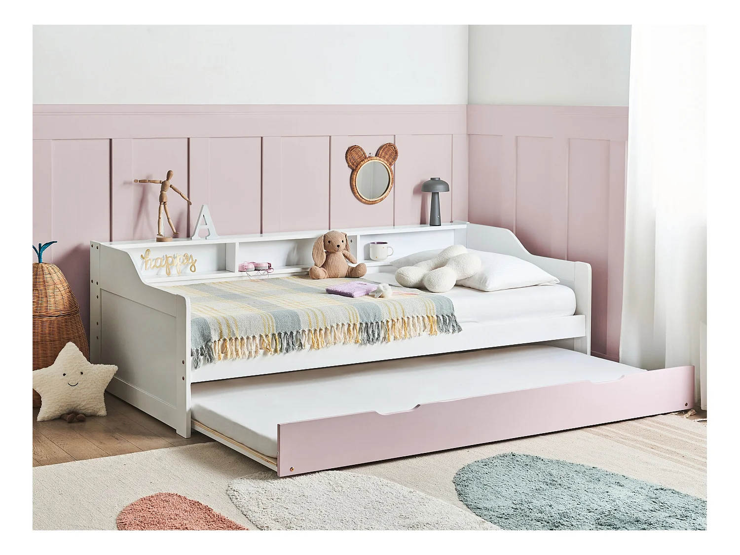 Ausziehbett Kiefernholz EDERN 90 x 200 cm Rosa