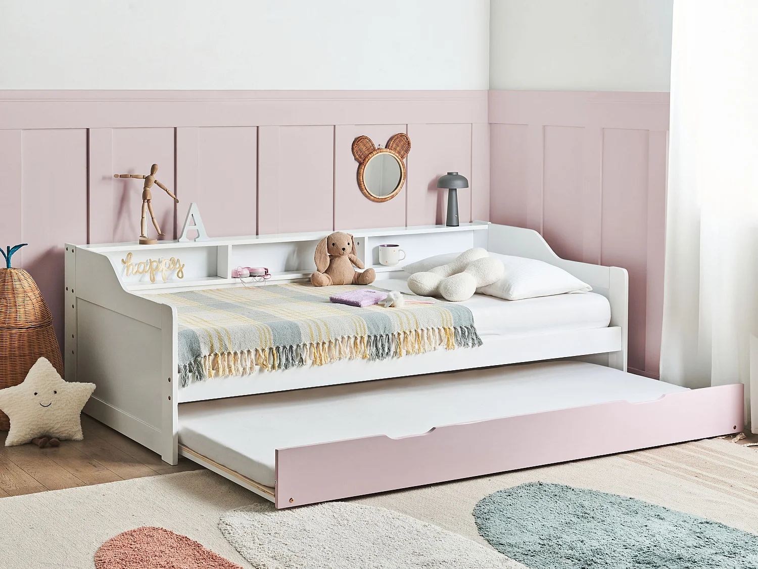 Lit gigogne Bois de pin EDERN 90 x 200 cm Rose