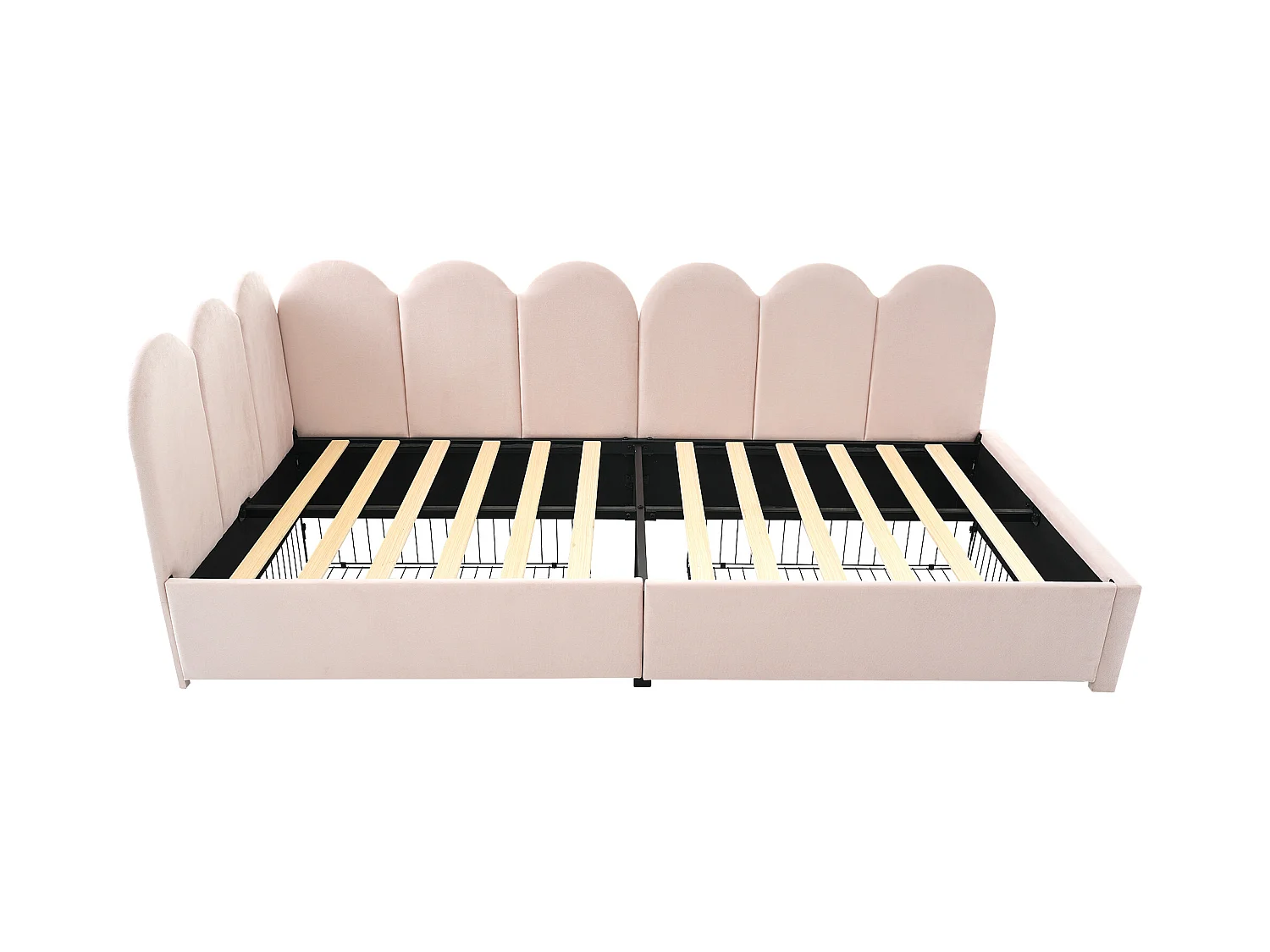 Cama tapizada 90x190 cm - sofá cama con 2 cajones y somier de láminas - terciopelo rosa - sin colchón