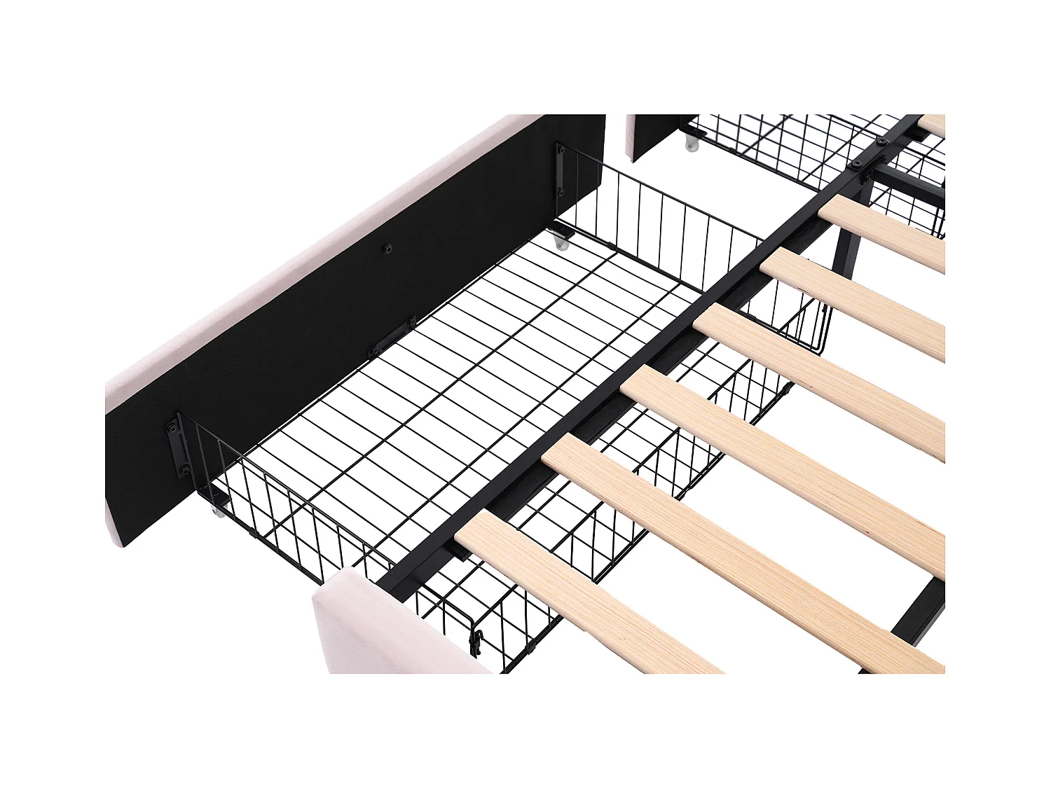 Cama tapizada 90x190 cm - sofá cama con 2 cajones y somier de láminas - terciopelo rosa - sin colchón