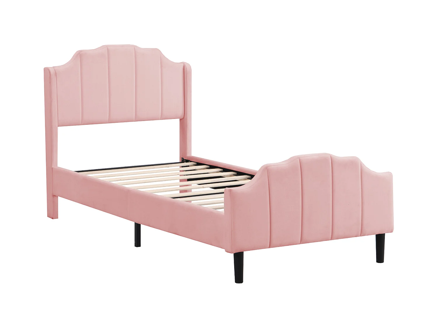 Lit enfant 90x200 cm rose en velours, Sommier à lattes, sans matelas