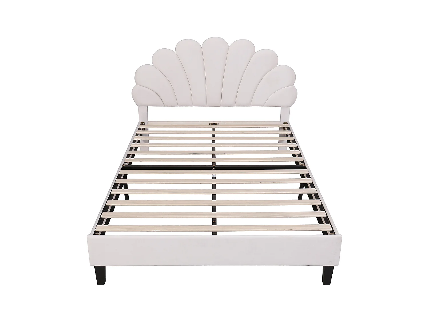 Lit double 140x200 cm - Lit adulte avec tête de lit en forme de fleur et sommier à lattes - velours beige