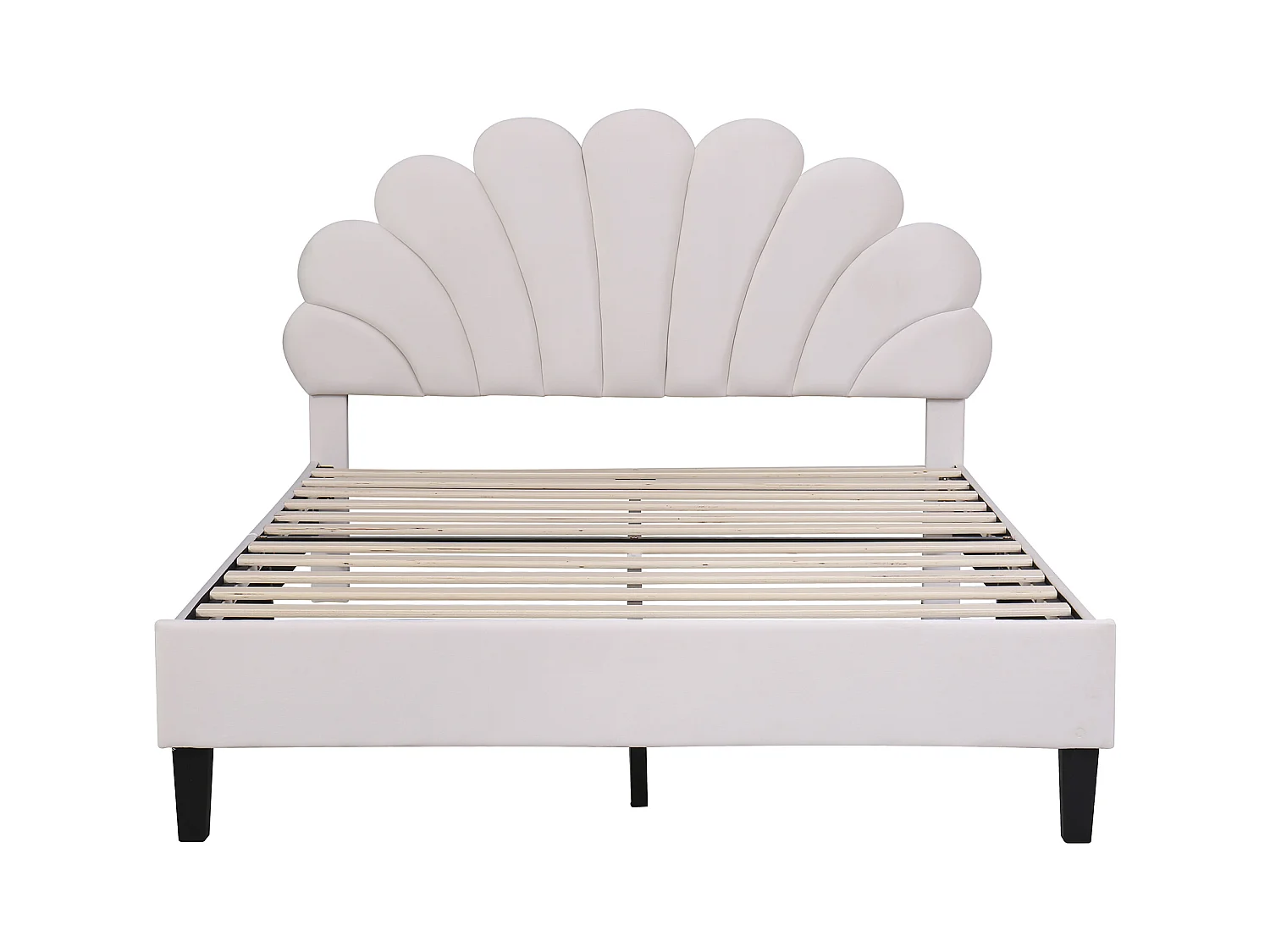 Lit double 140x200 cm - Lit adulte avec tête de lit en forme de fleur et sommier à lattes - velours beige