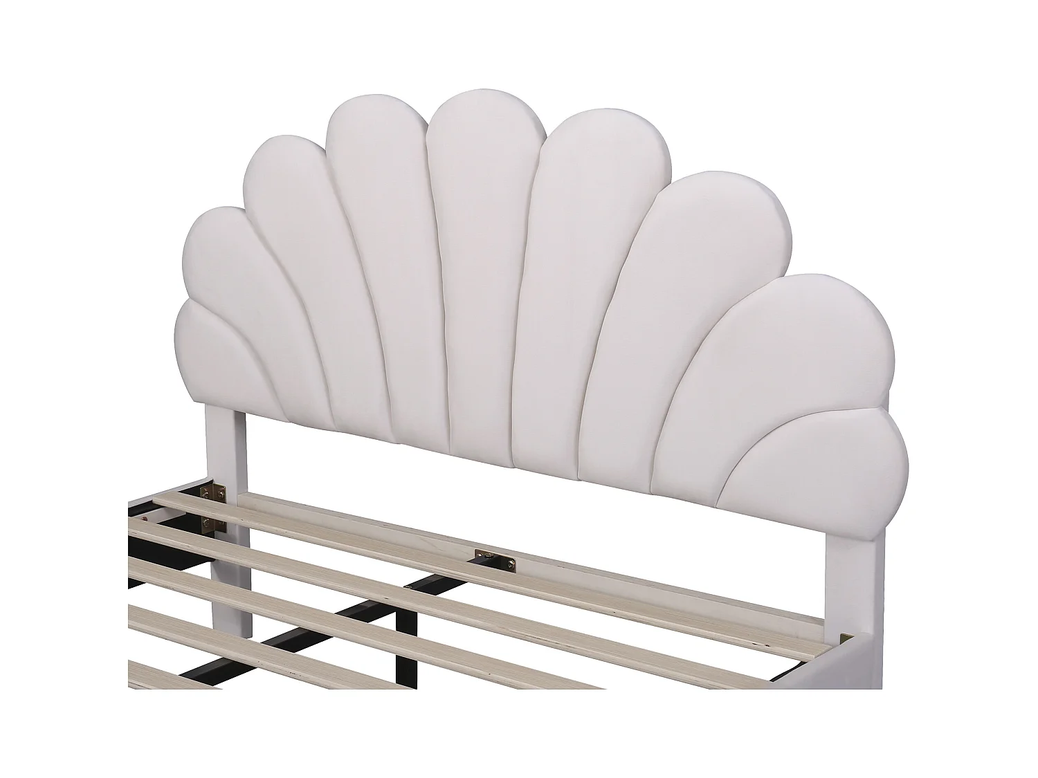 Lit double 140x200 cm - Lit adulte avec tête de lit en forme de fleur et sommier à lattes - velours beige