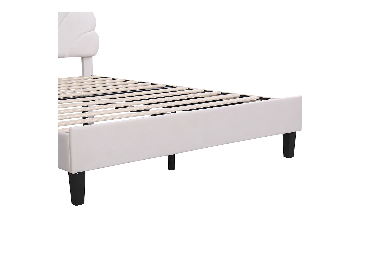 Lit double 140x200 cm - Lit adulte avec tête de lit en forme de fleur et sommier à lattes - velours beige