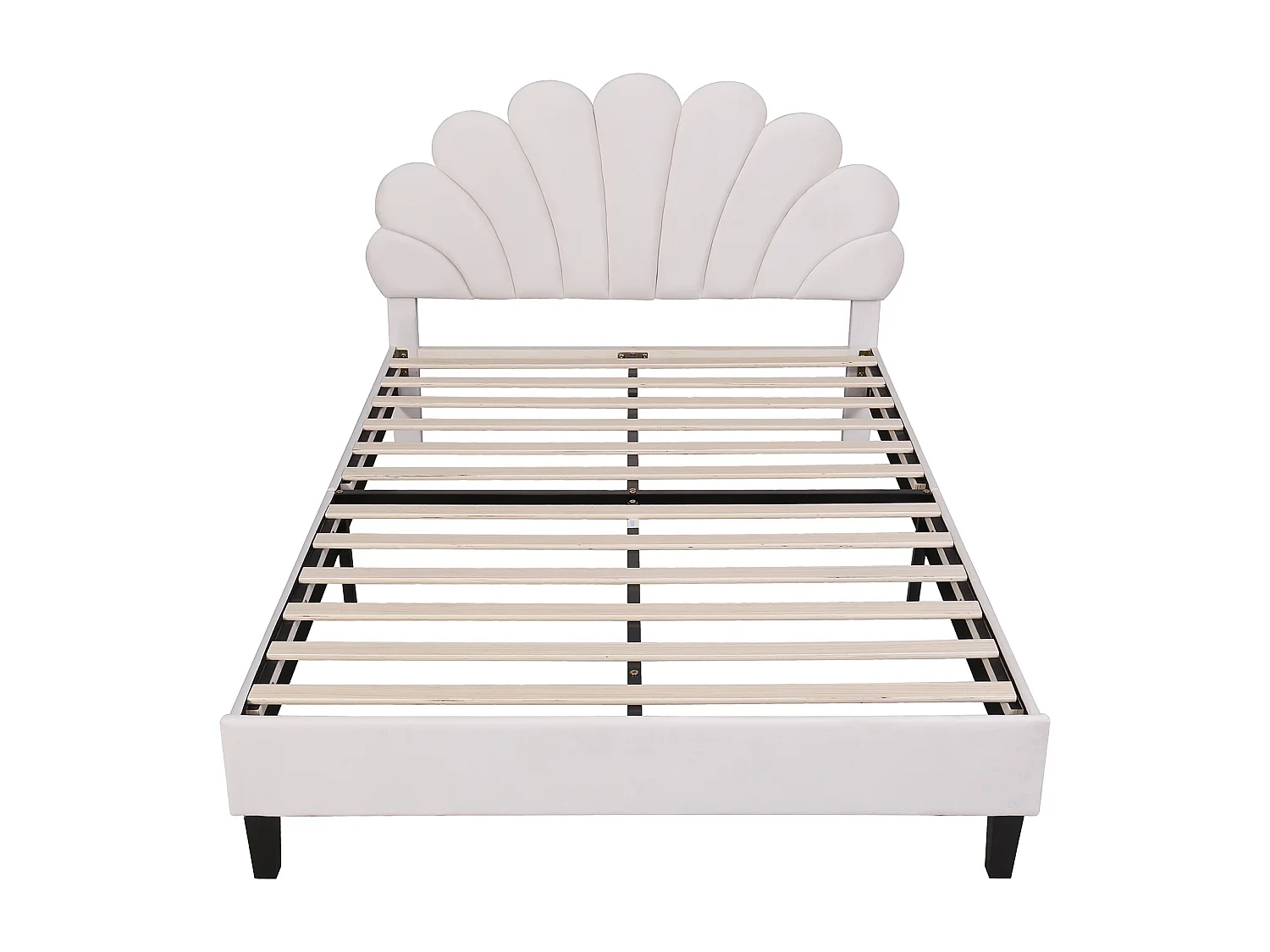 Lit double 140x200 cm - Lit adulte avec tête de lit en forme de fleur et sommier à lattes - velours beige