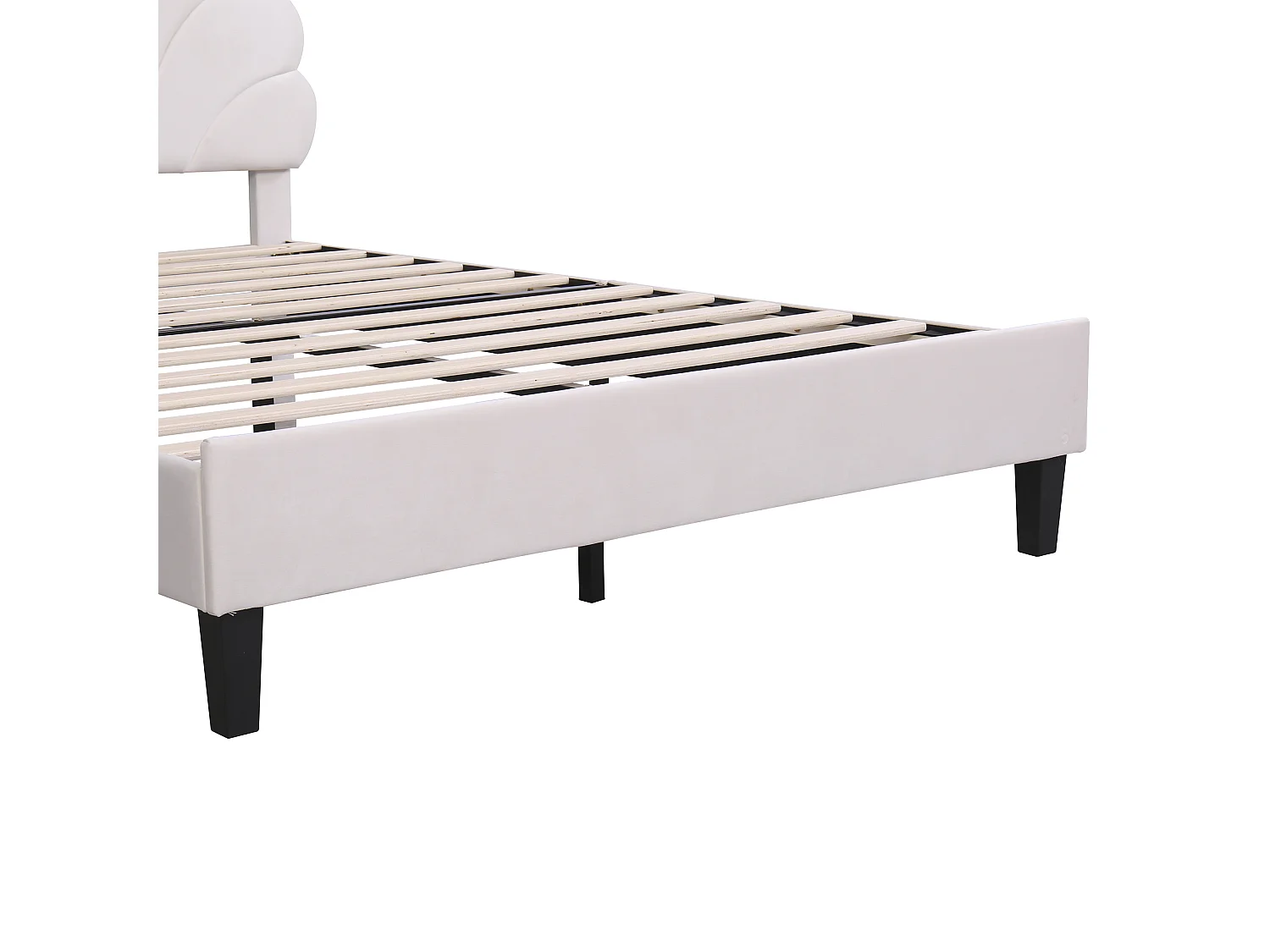 Lit double 140x200 cm - Lit adulte avec tête de lit en forme de fleur et sommier à lattes - velours beige