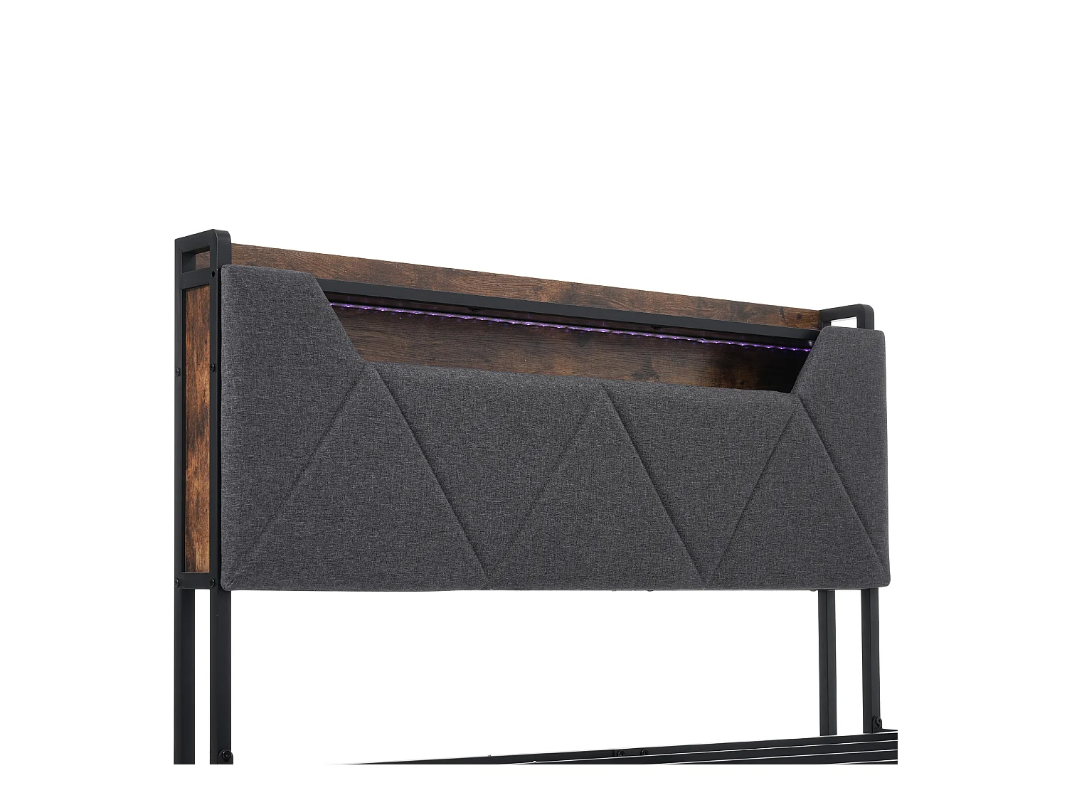 Lit double 140x200 cm - Lit adulte avec LED et recharge USB - Tiroirs de rangement - lin gris