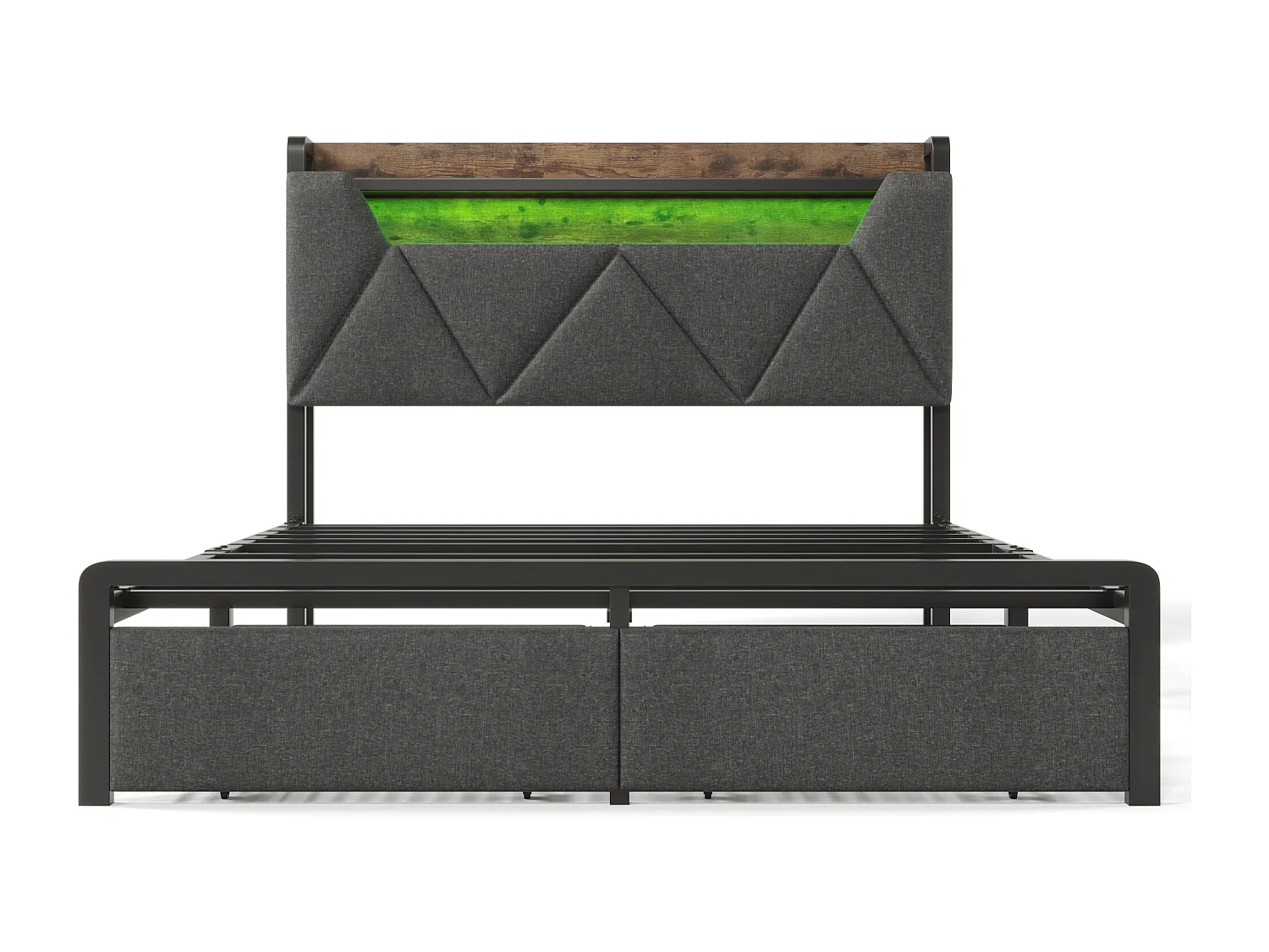 Lit double 140x200 cm - Lit adulte avec LED et recharge USB - Tiroirs de rangement - lin gris