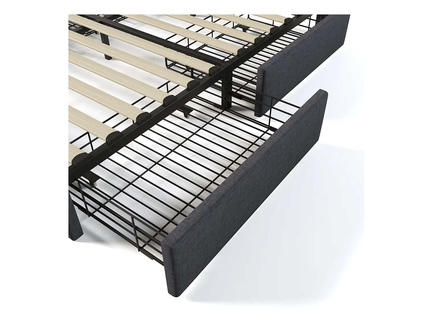 Lit adulte 160x200 cm - Lit double avec USB et recharge sans fil - 4 tiroirs - lin gris