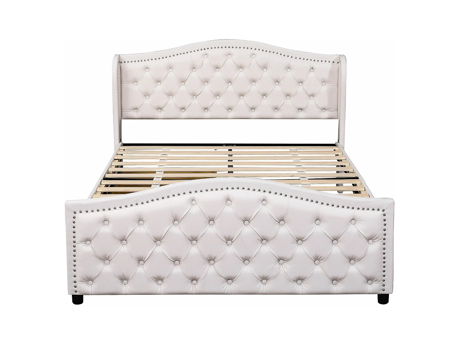 Lit adulte 140x200 cm - Lit ado avec 2 tiroirs - sommier à lattes bois - PU blanc