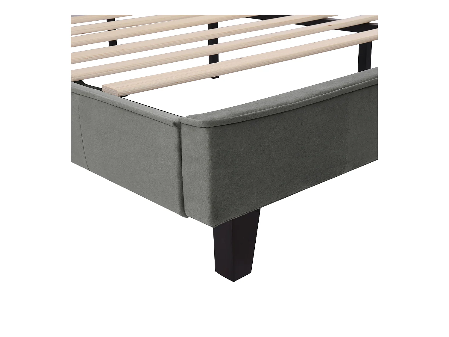 Lit adulte 180x200 cm - Lit double avec sommier à lattes en bois et tête de lit tapissée - velours gris