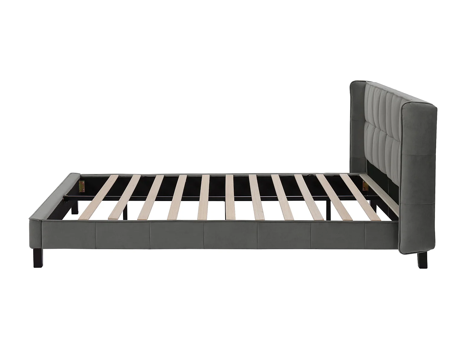 Cama tapizada 180x200 cm - Cama de matrimonio con somier de láminas de madera y cabecero tapizado - terciopelo gris