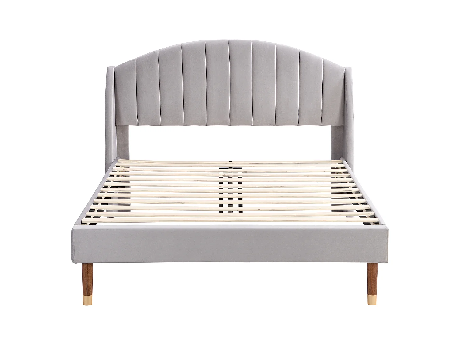 Lit adulte 140x200 cm - Lit ado avec tête de lit capitonnée et sommier à lattes en bois - velours gris