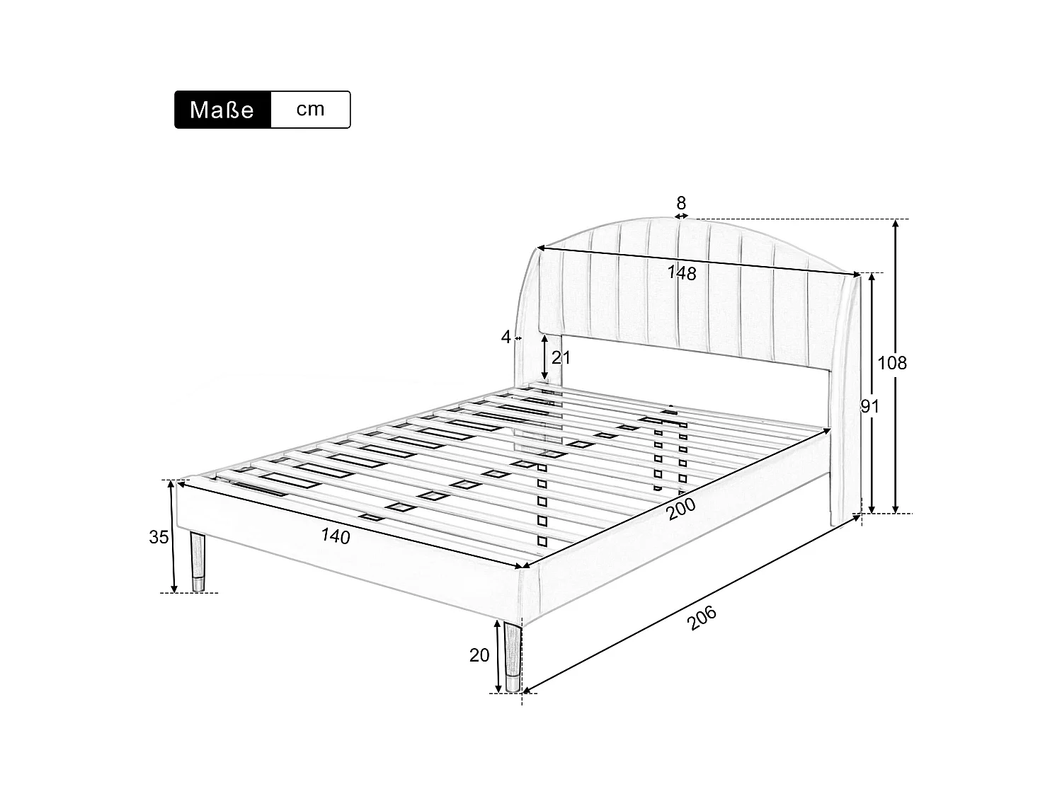 Lit adulte 140x200 cm - Lit ado avec tête de lit capitonnée et sommier à lattes en bois - velours gris