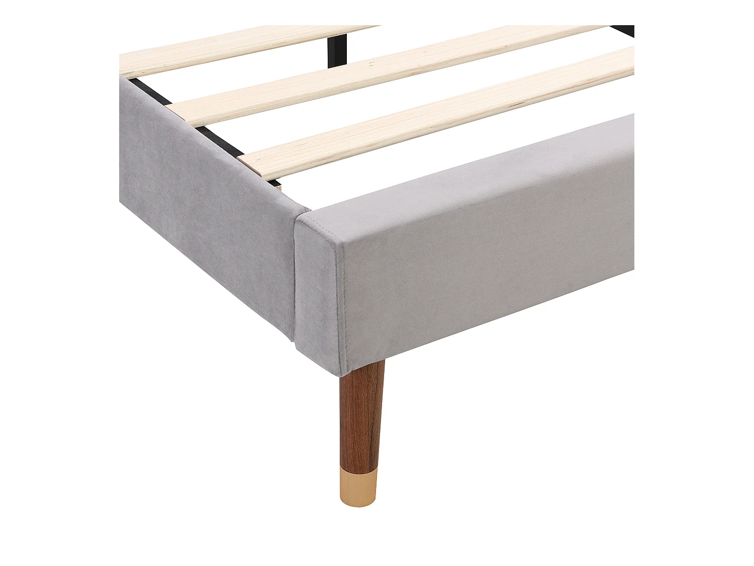 Lit adulte 140x200 cm - Lit ado avec tête de lit capitonnée et sommier à lattes en bois - velours gris