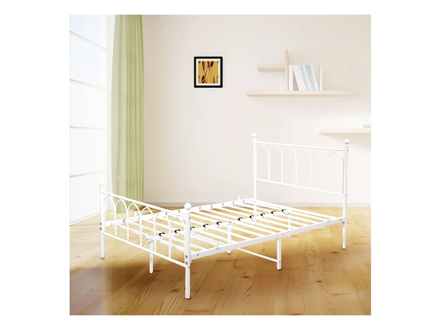 Lit enfant 140x190cm, lit en métal blanc, sans matelas