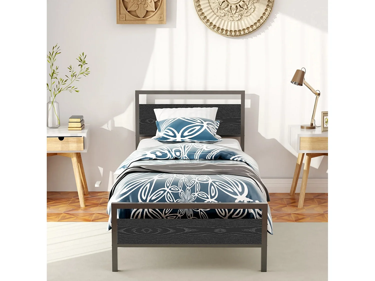 Lit enfant en métal 90x200 cm noir - Lit simple - sans matelas