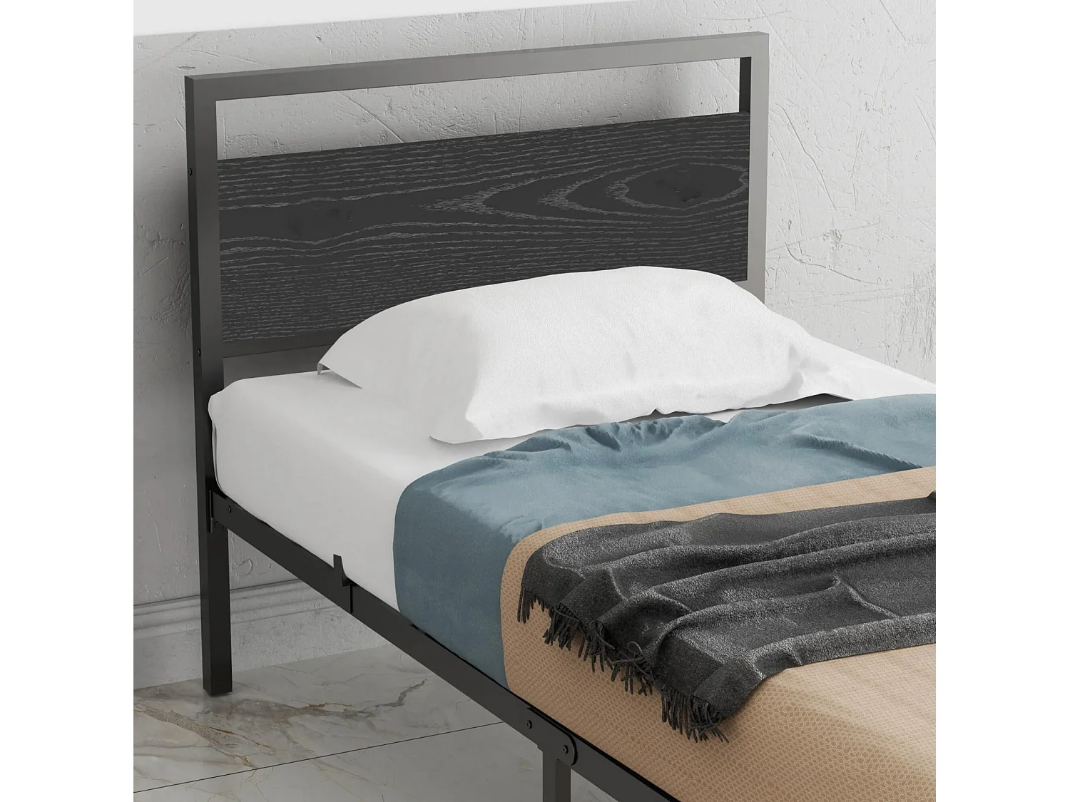 Lit enfant en métal 90x200 cm noir - Lit simple - sans matelas