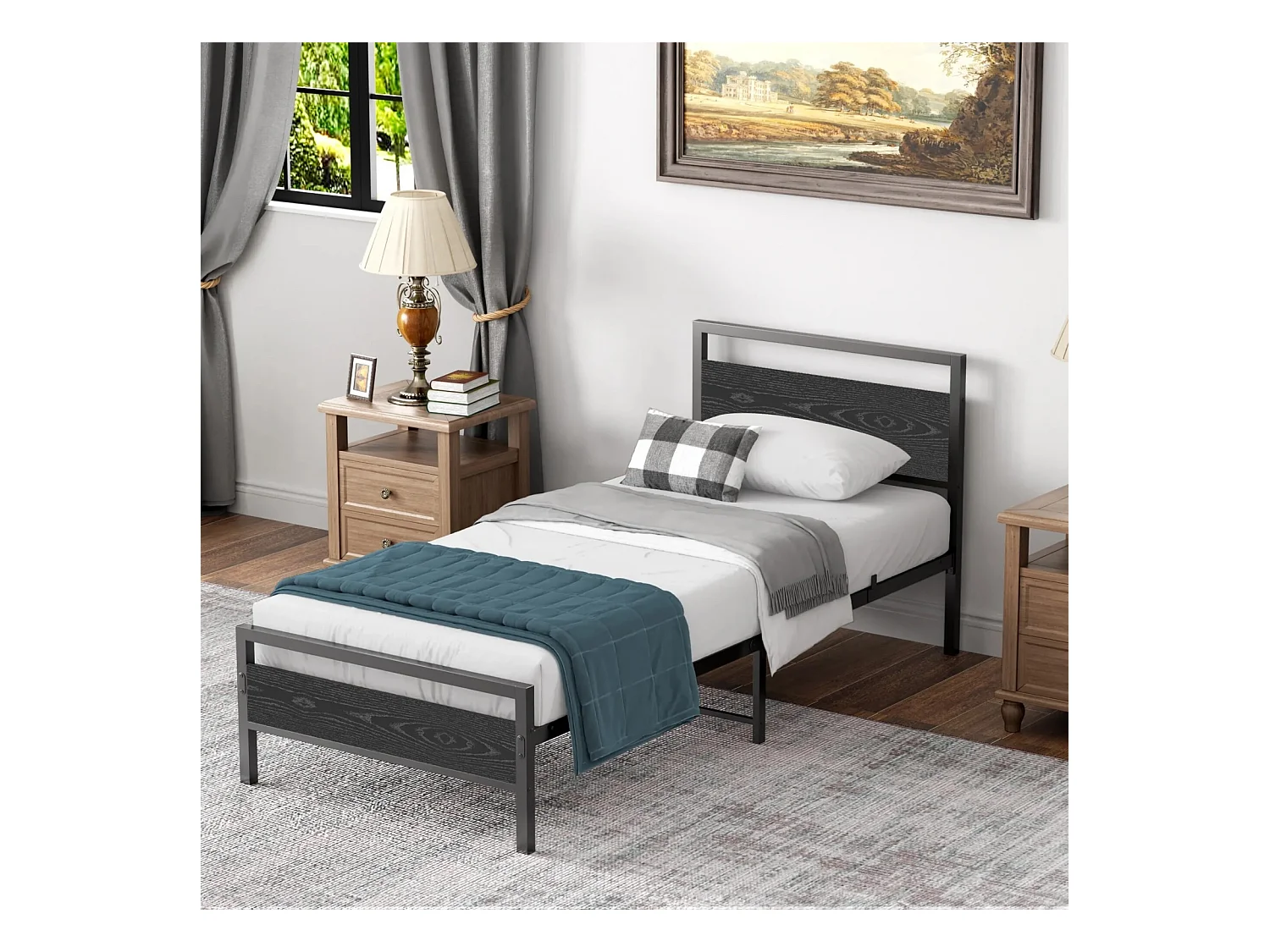 Lit enfant en métal 90x200 cm noir - Lit simple - sans matelas
